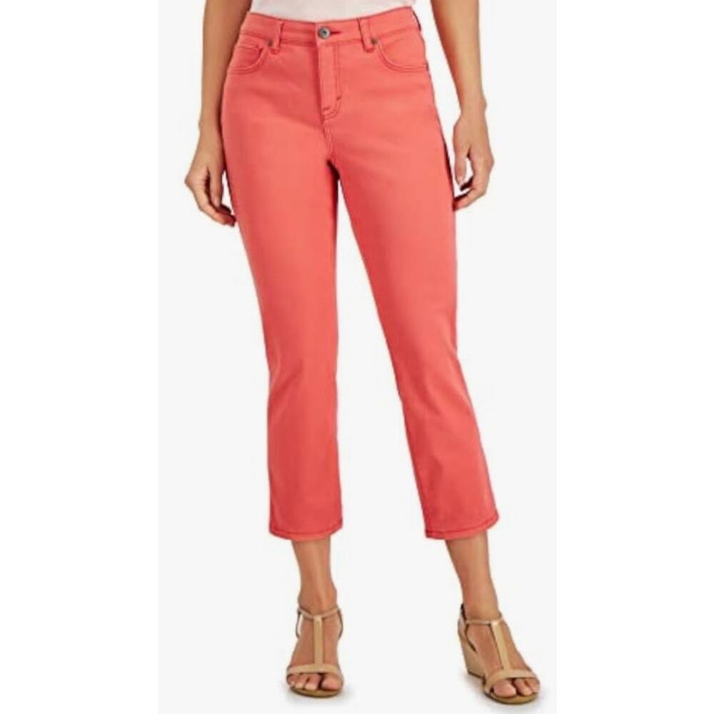 Style & Co Cotton‎ Coral Cherry On Top High Rise Curvy Capri Jeans 12